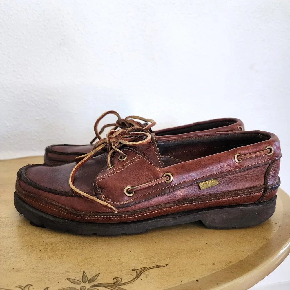 Gokey Brown Leather Boat Shoes Moccasins‎ Vibram Sole Preppy Quiet Luxury